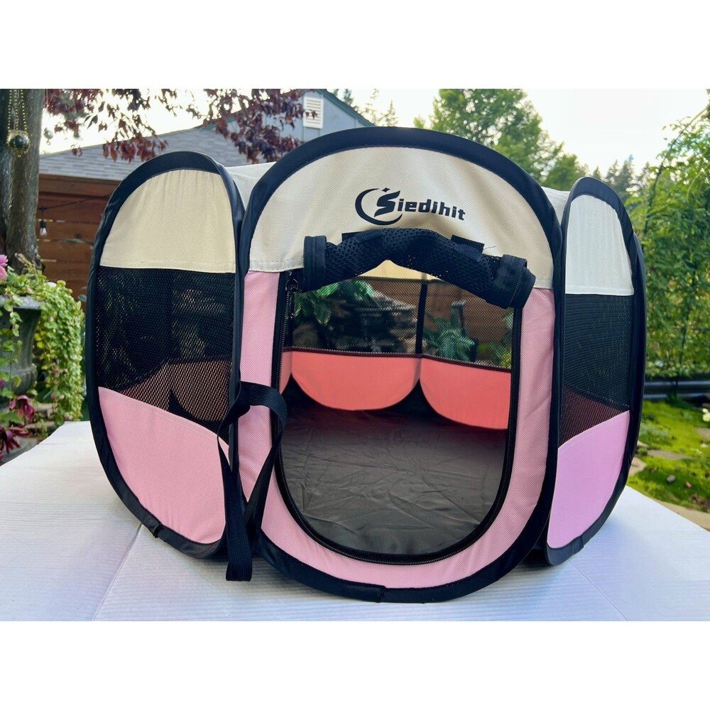 Siedihit 30” Portable Pet Playpen Dog Puppy Cat Pop Up Travel Pen Pink New